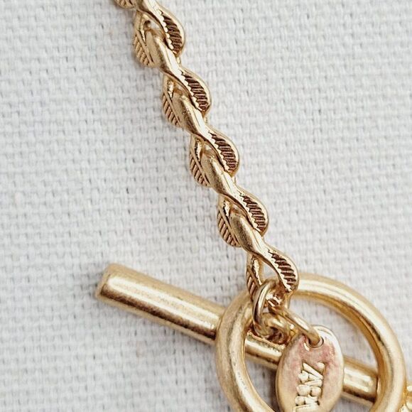 Zara 21" Toggle Orange Glass Bead Necklace Goldtone Leaf Chain Marked/Signed - Picture 4 of 10